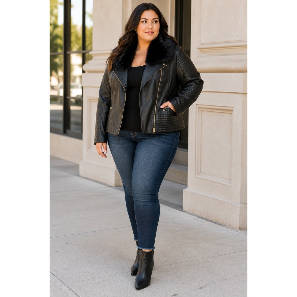 City Chic‎ Faux Leather Moto Jacket Womens 20 Black Luxe Biker Fall Winter Glam